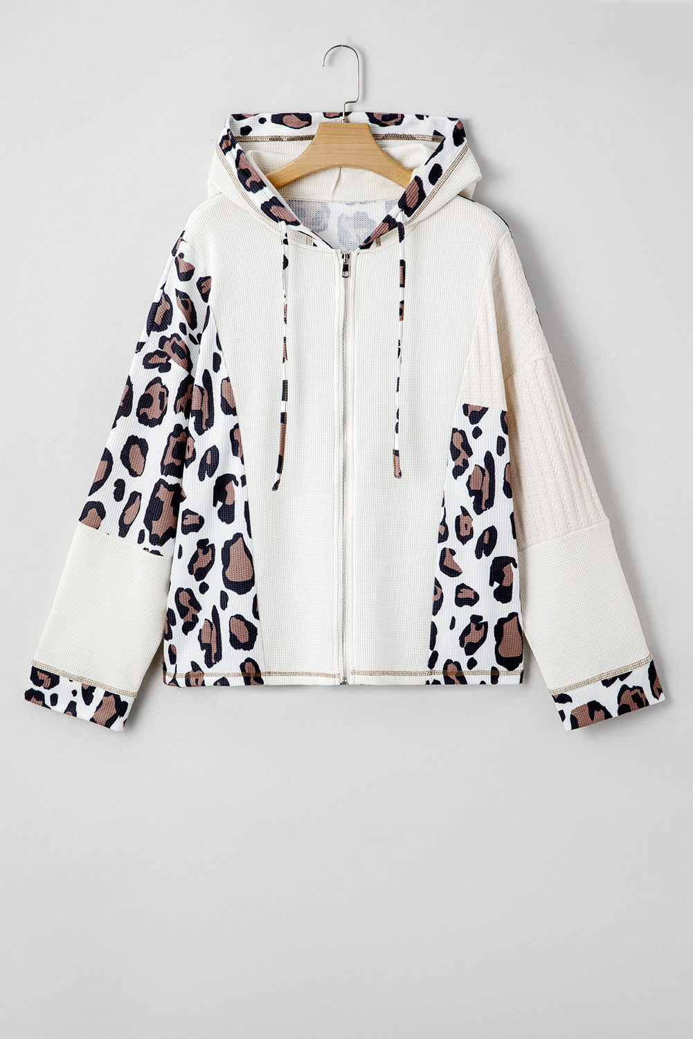 Oversized Leopard Patchwork Zip Up Hoodie