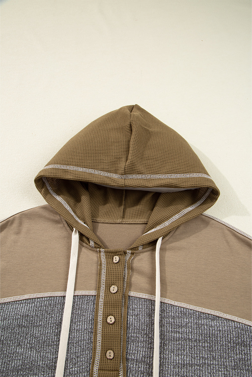 Jungle Green Patchwork Exposed Seam Hooded Sweatshirt