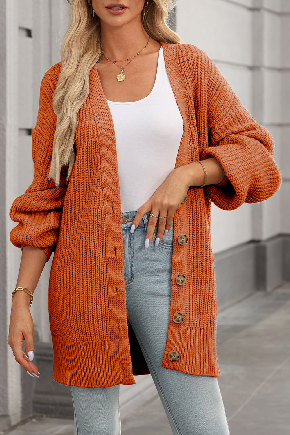 Gold Chunky Cardigan Sweater