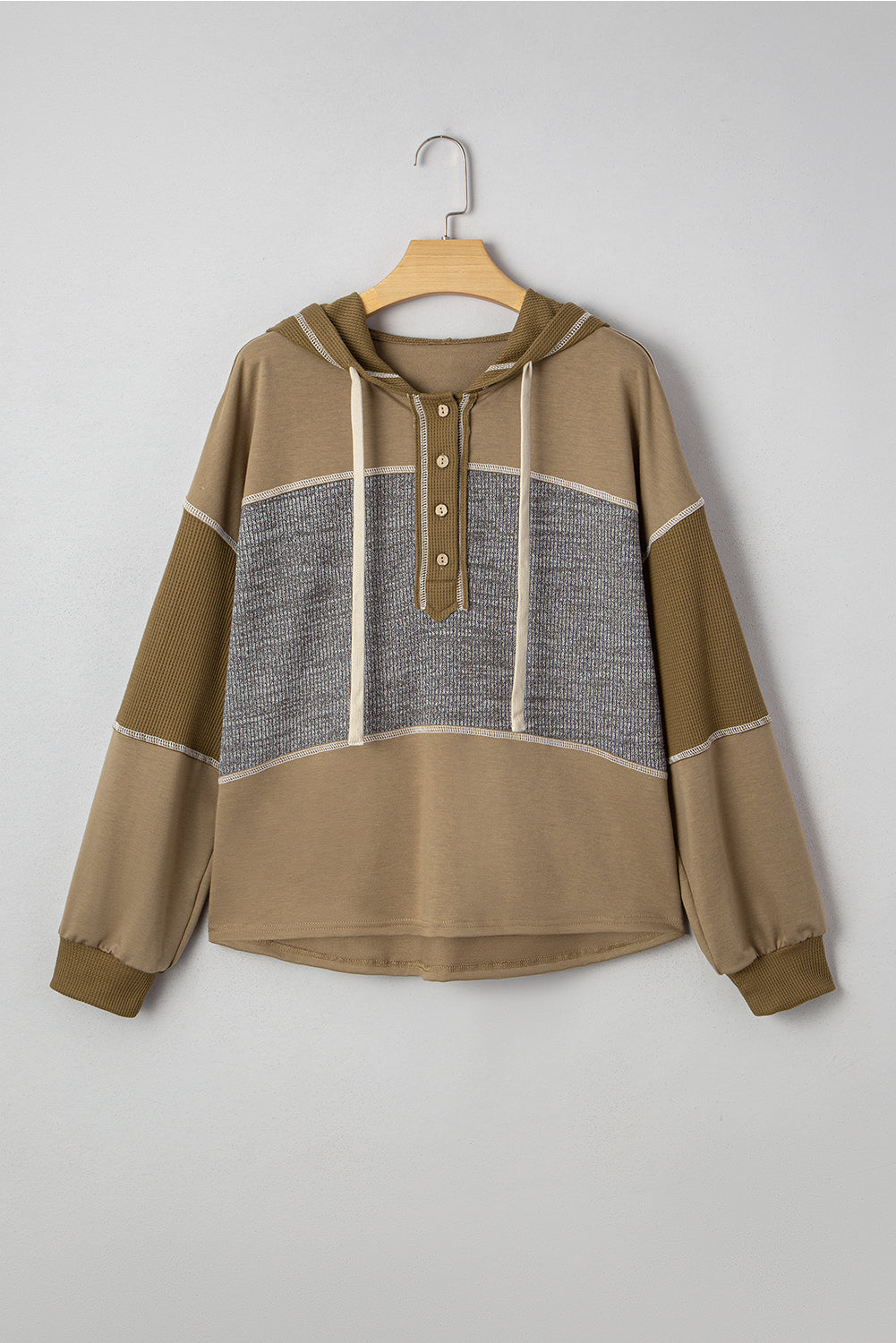 Jungle Green Patchwork Exposed Seam Hooded Sweatshirt