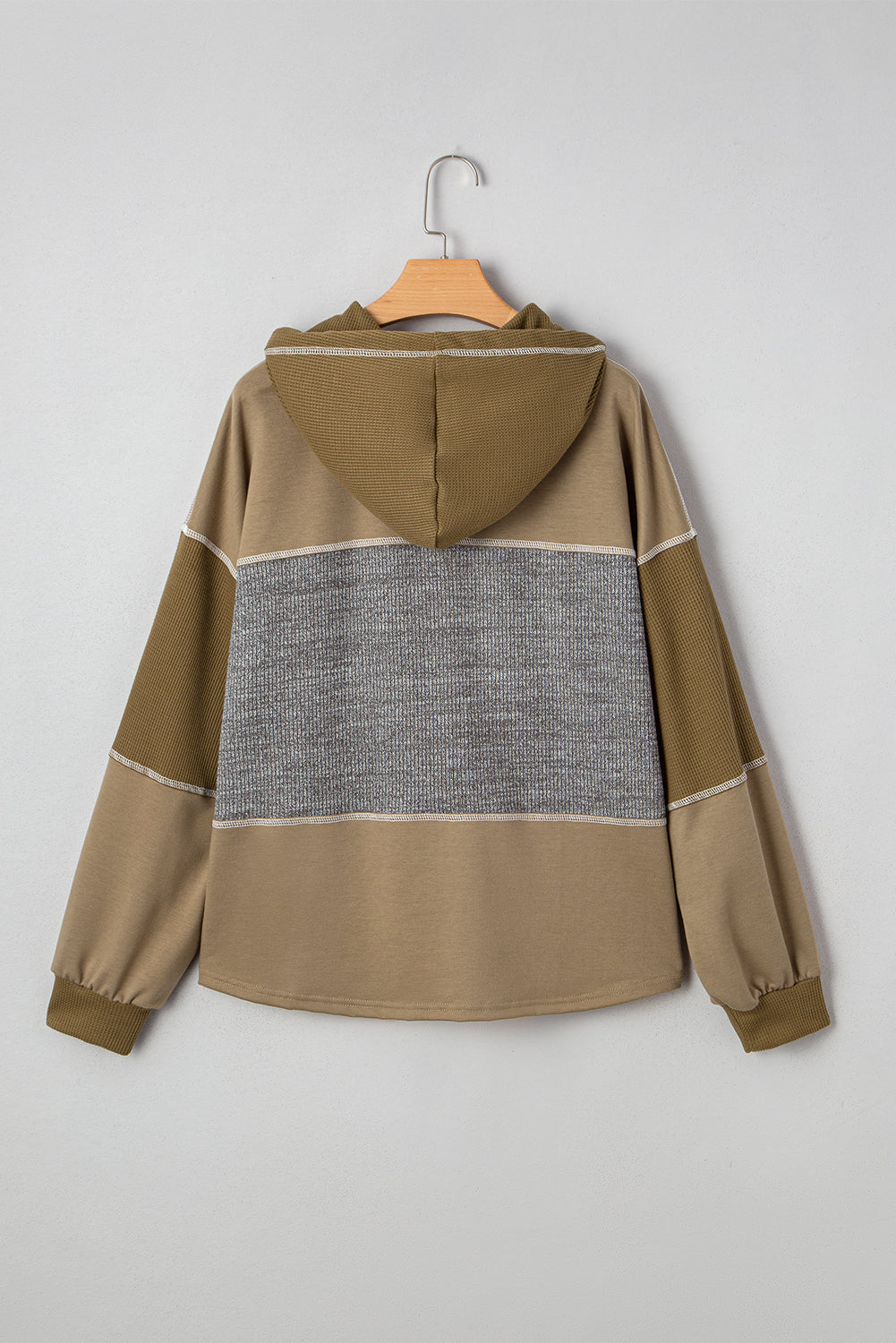 Jungle Green Patchwork Exposed Seam Hooded Sweatshirt
