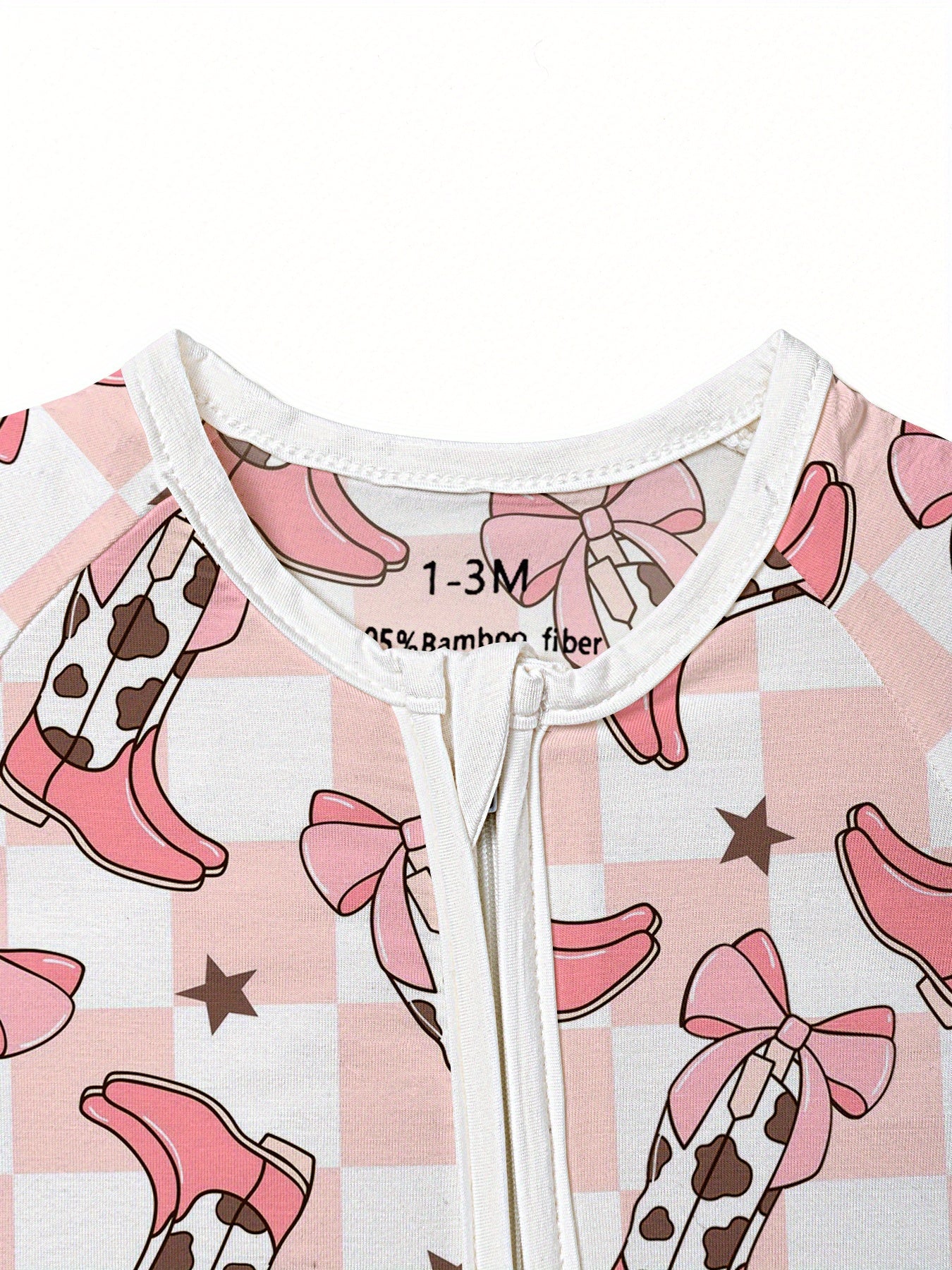 Soft Bamboo zippy with Pink Boots Western Style Print, Double-Sided Zipper