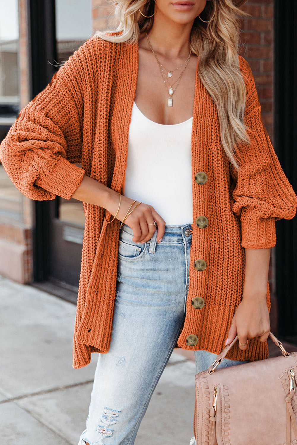 Gold Chunky Cardigan Sweater