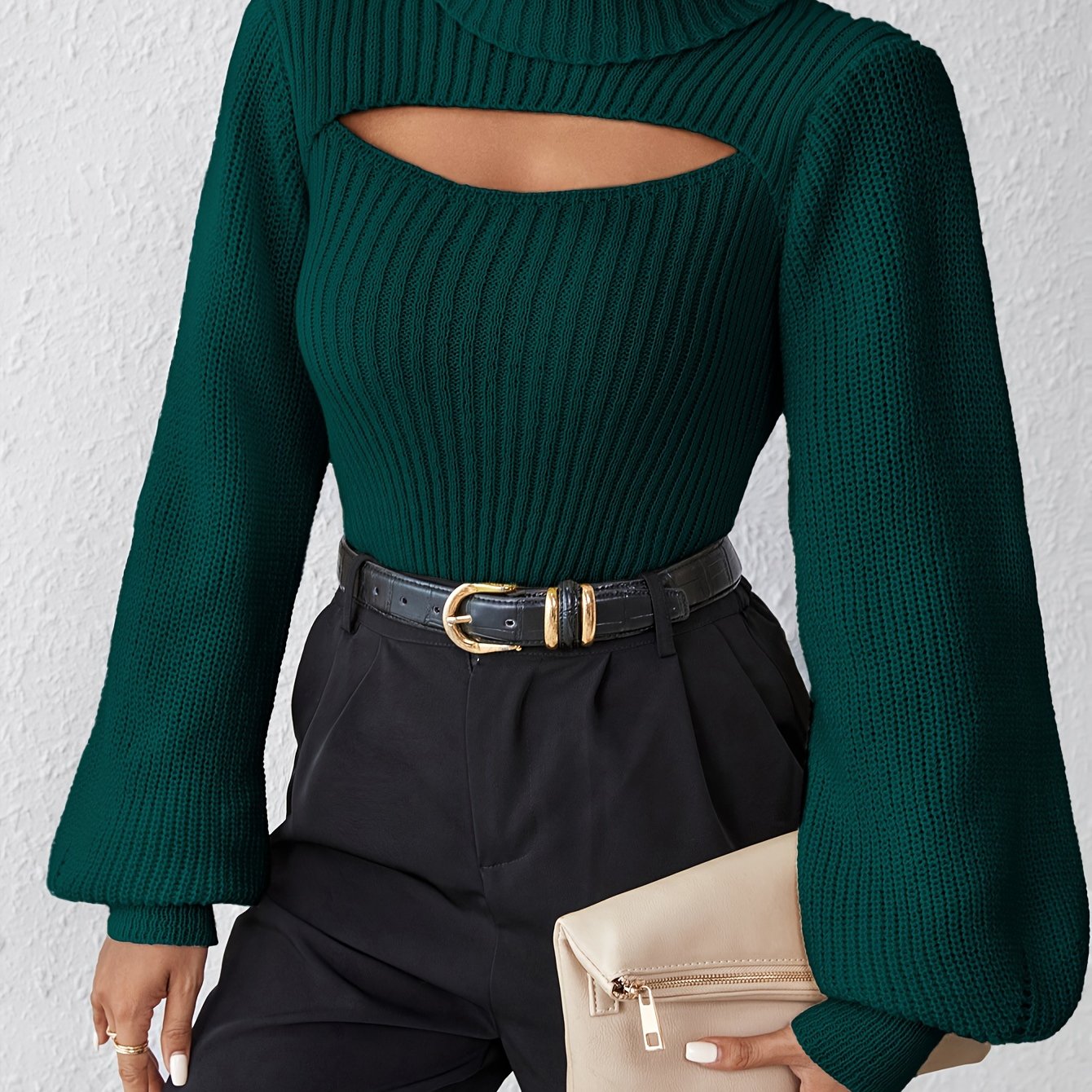 Stylish High Neck Sweater, Long Sleeve Cut Out, Perfect for fall.