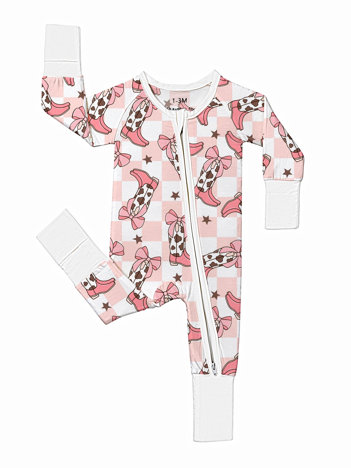 Soft Bamboo zippy with Pink Boots Western Style Print, Double-Sided Zipper