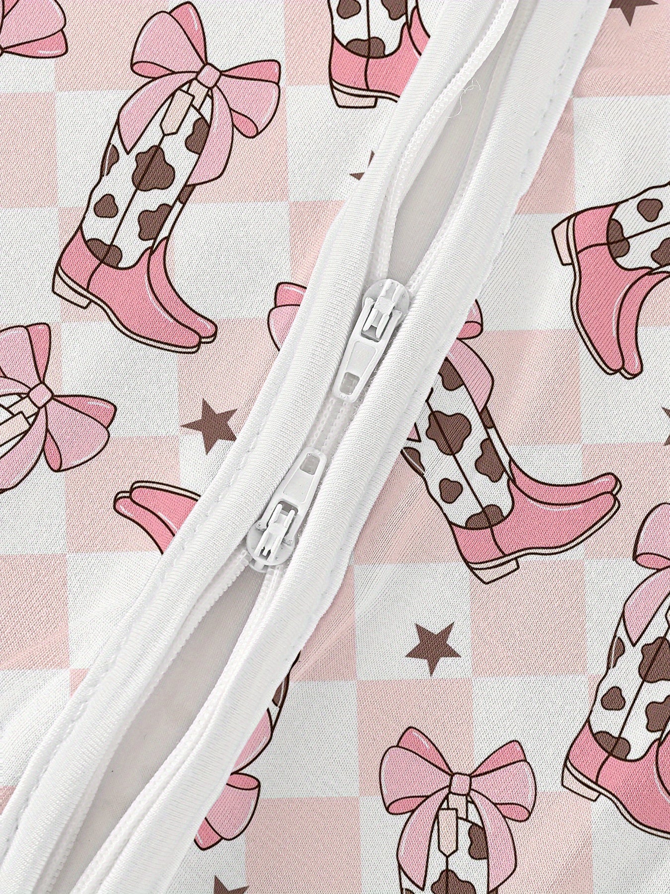 Soft Bamboo zippy with Pink Boots Western Style Print, Double-Sided Zipper