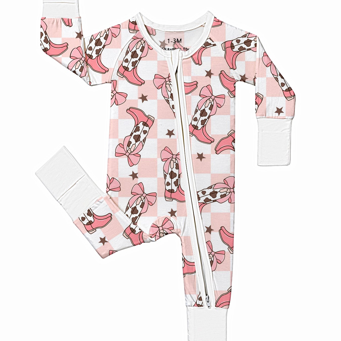 Soft Bamboo zippy with Pink Boots Western Style Print, Double-Sided Zipper