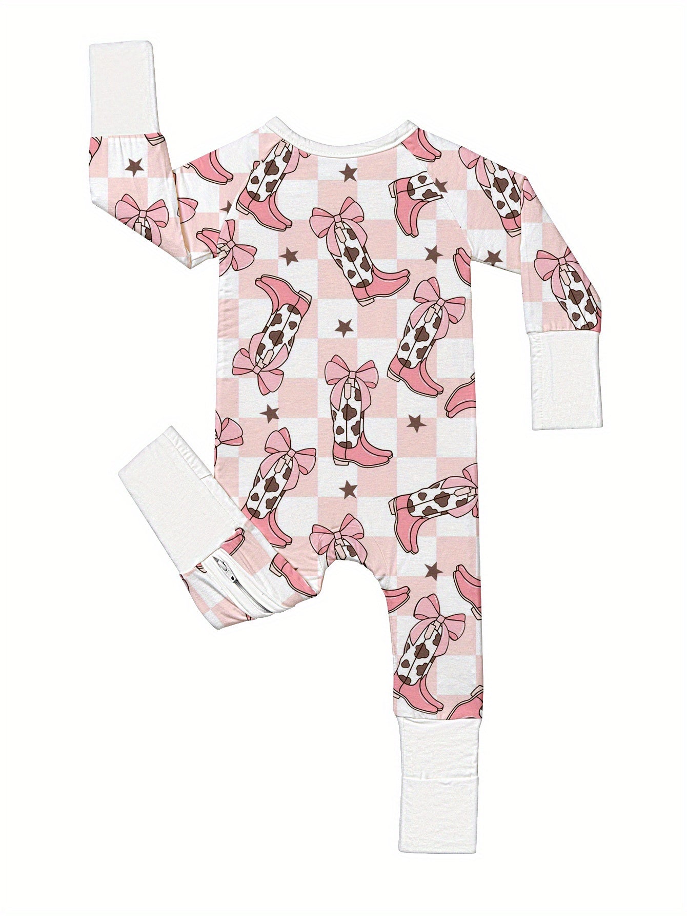 Soft Bamboo zippy with Pink Boots Western Style Print, Double-Sided Zipper